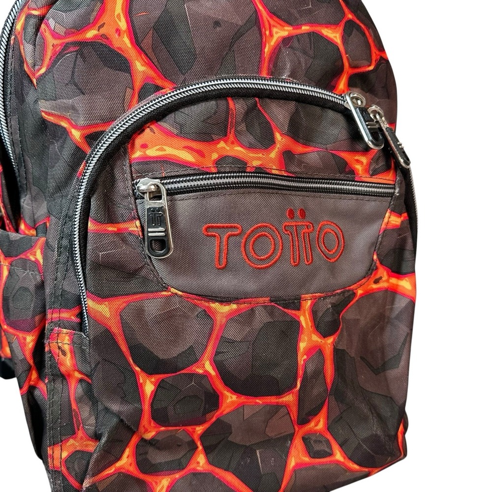 Totto Lava Magma Backpack Black Red Orange School Book Travel Organize 16x12x5